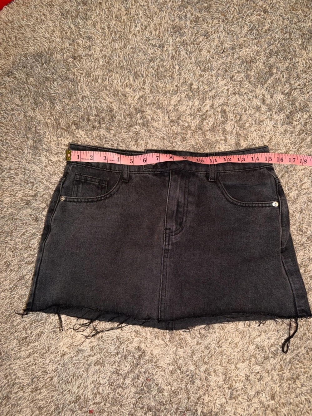 White Fox Raw Hem Black Denim Mini Skirt